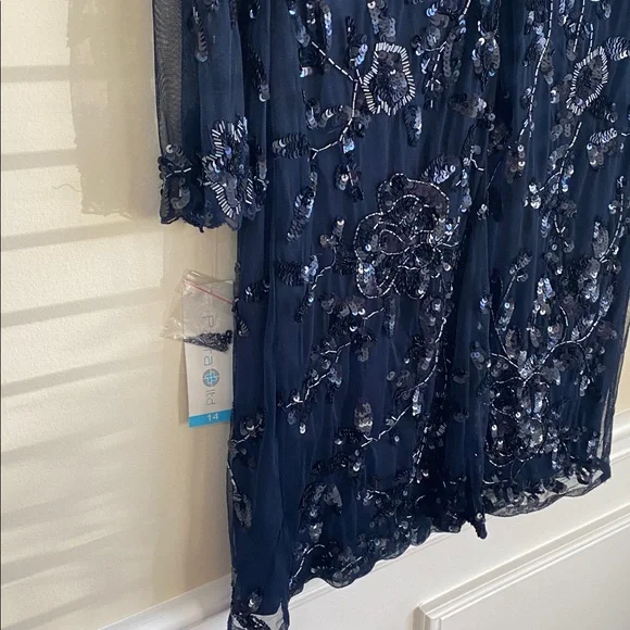 Patra Midnight Blue Long Sleeve sheer & sequin dress size 14 - Picture 8 of 12